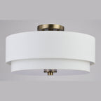 Lampada da soffitto Burnaby Mid-Century Modern con paralume a tamburo in lino bianco
