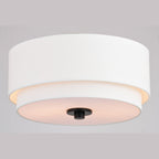 Lampada da soffitto Burnaby Mid-Century Modern con paralume a tamburo in lino bianco