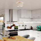 Lampada da soffitto Burnaby Mid-Century Modern con paralume a tamburo in lino bianco