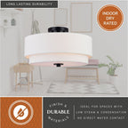 Lampada da soffitto Burnaby Mid-Century Modern con paralume a tamburo in lino bianco