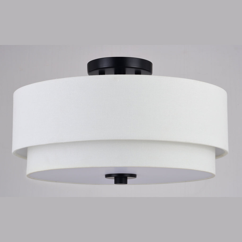 Lampada da soffitto Burnaby Mid-Century Modern con paralume a tamburo in lino bianco