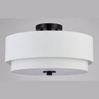 Lampada da soffitto Burnaby Mid-Century Modern con paralume a tamburo in lino bianco