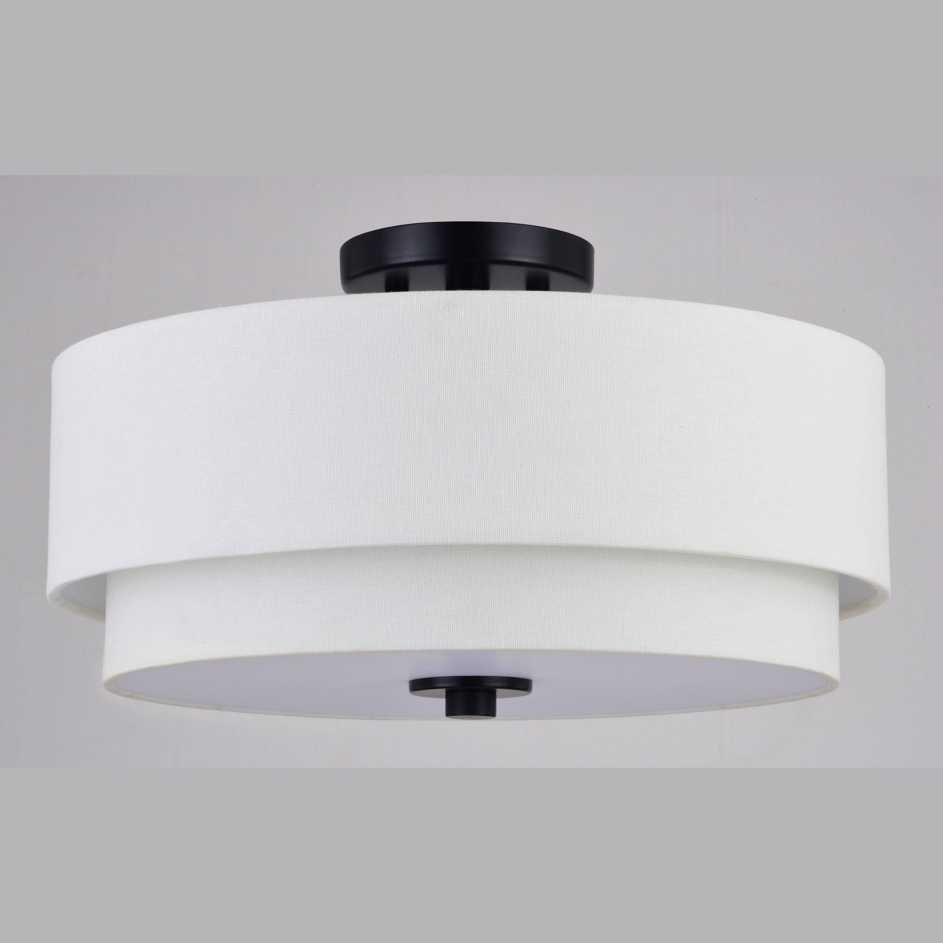 Lampada da soffitto Burnaby Mid-Century Modern con paralume a tamburo in lino bianco