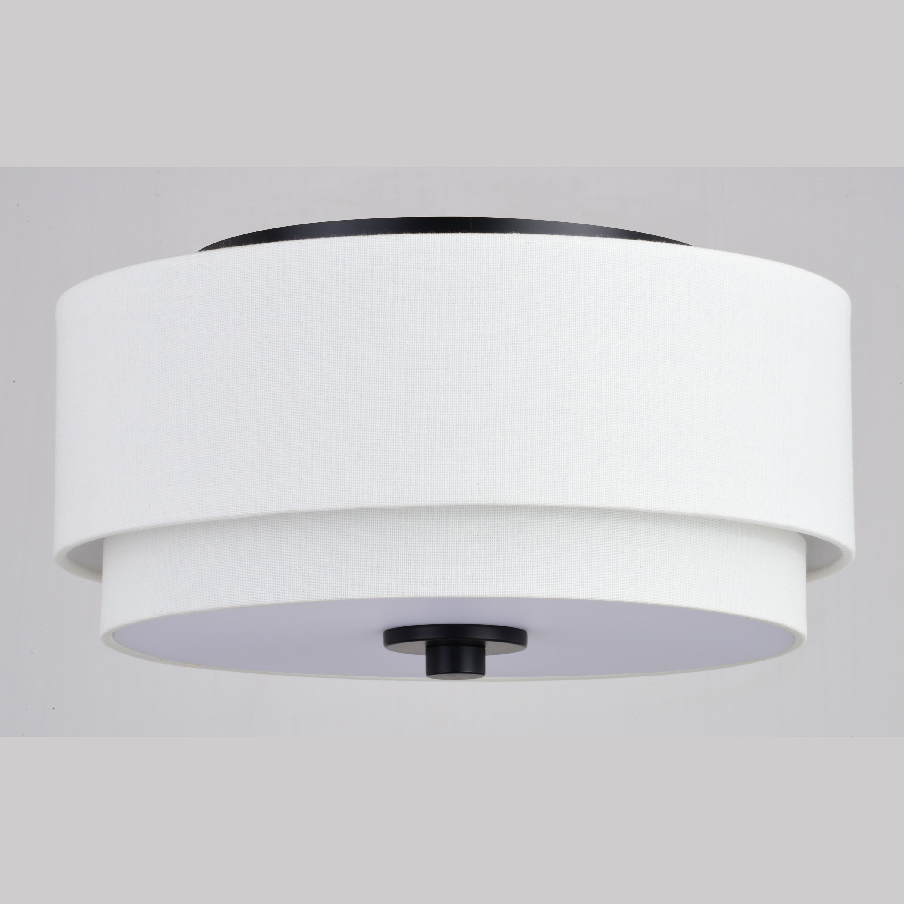Lampada da soffitto Burnaby Mid-Century Modern con paralume a tamburo in lino bianco
