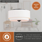 Lampada da soffitto Burnaby Mid-Century Modern con paralume a tamburo in lino bianco