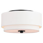 Lampada da soffitto Burnaby Mid-Century Modern con paralume a tamburo in lino bianco