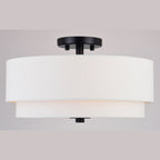Lampada da soffitto Burnaby Mid-Century Modern con paralume a tamburo in lino bianco