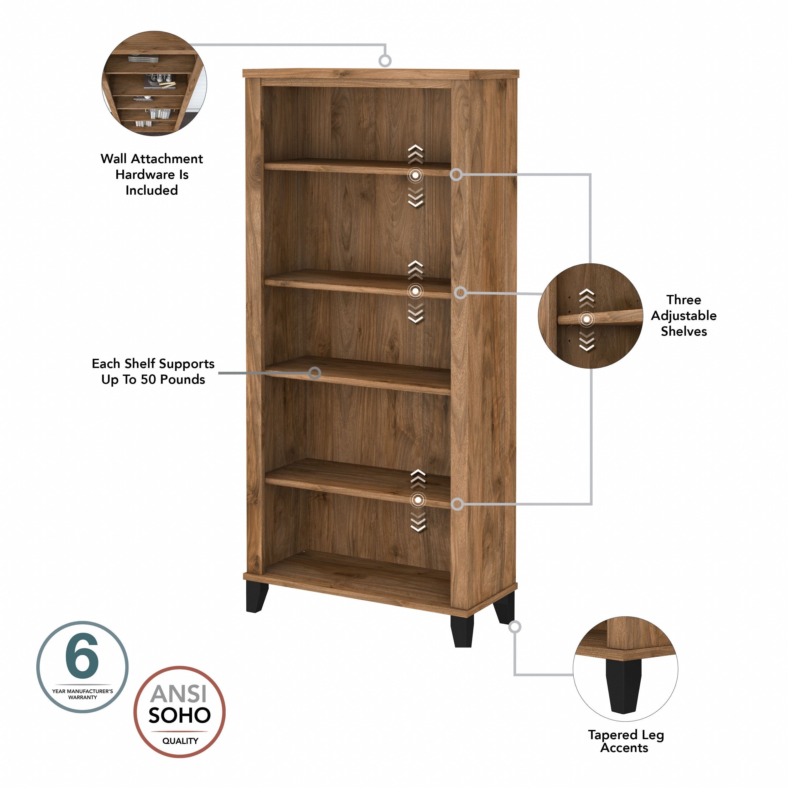 Libreria alta a 5 ripiani Somerset di Bush Furniture con ripiani regolabili