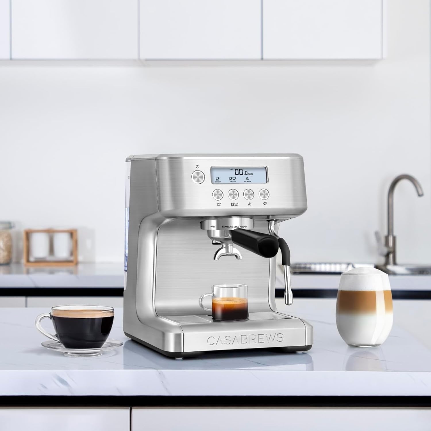 CASABREWS Ultra Macchina per caffè espresso tutto in uno con display LCD, argento