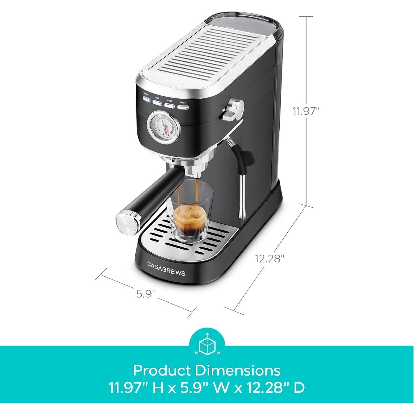 CASABREWS CM5418 Macchina per caffè espresso 20 bar con lancia vapore per schiuma di latte