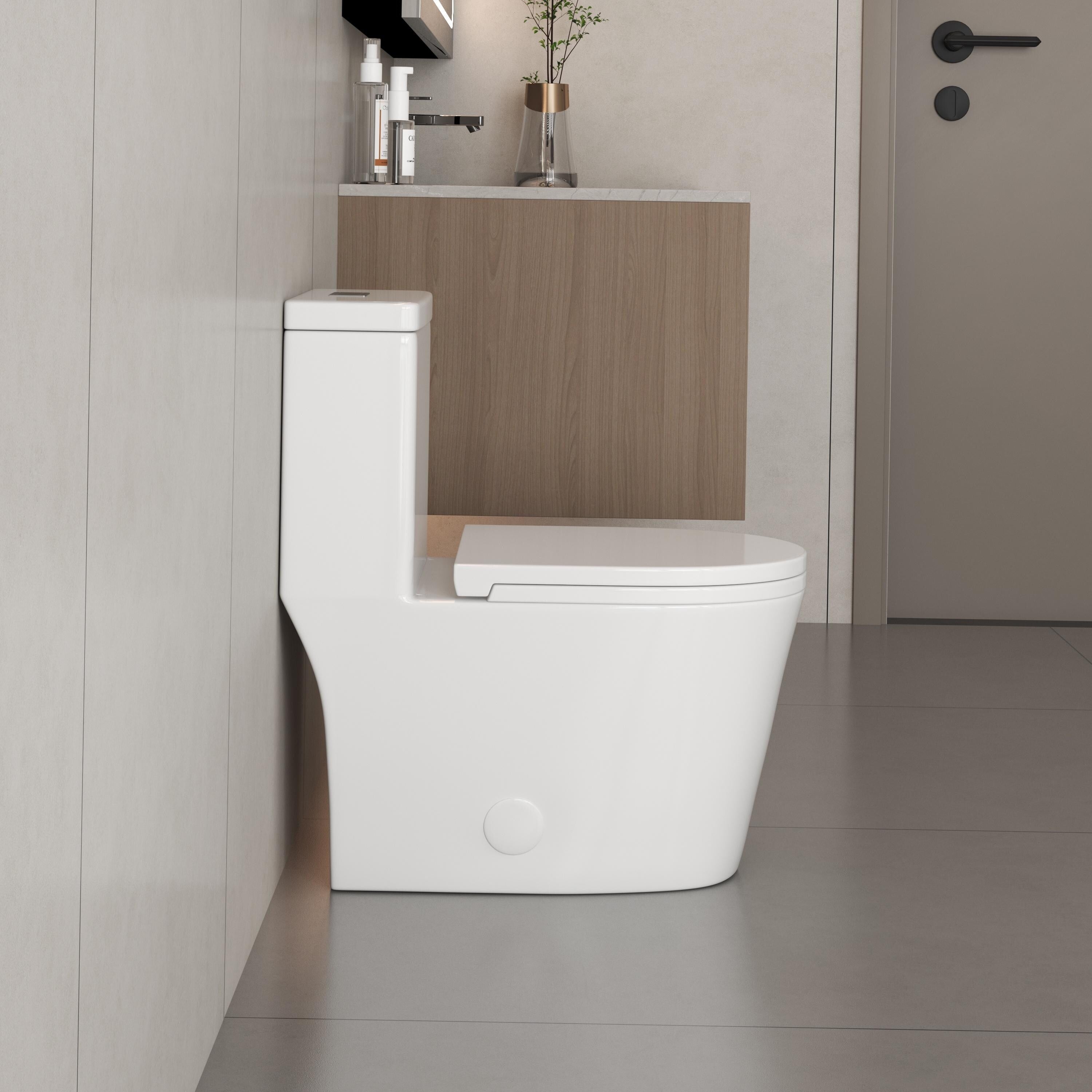 WC monoblocco compatto piccolo CB HOME da 24'', WC corto moderno con doppio scarico e sifone, sedile a chiusura ammortizzata, altezza comfort di 16,5''