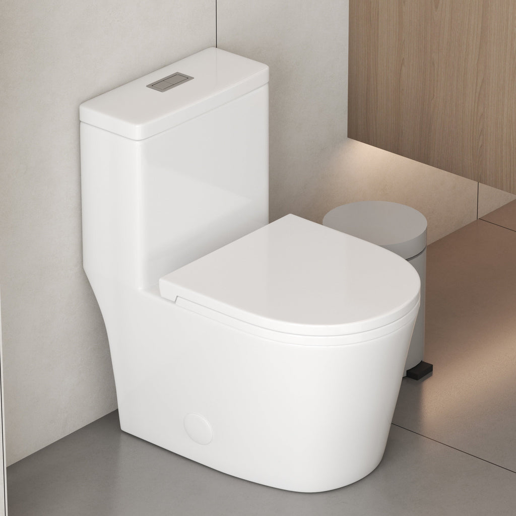 WC monoblocco compatto piccolo CB HOME da 24'', WC corto moderno con doppio scarico e sifone, sedile a chiusura ammortizzata, altezza comfort di 16,5''