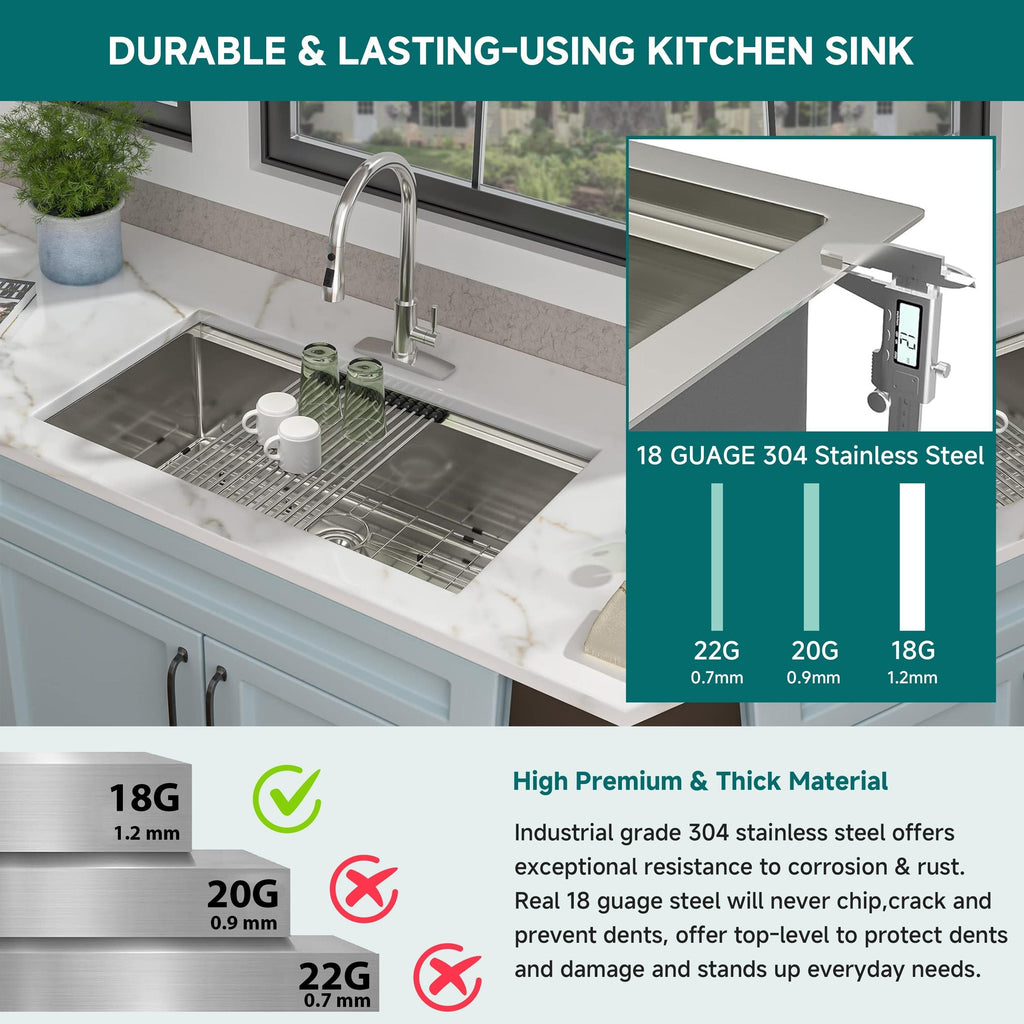 Lavello da cucina sottotop CB HOME da 32'' in oro, lavello da cucina in acciaio inox/nero da incasso, lavello da cucina a una vasca con accessori