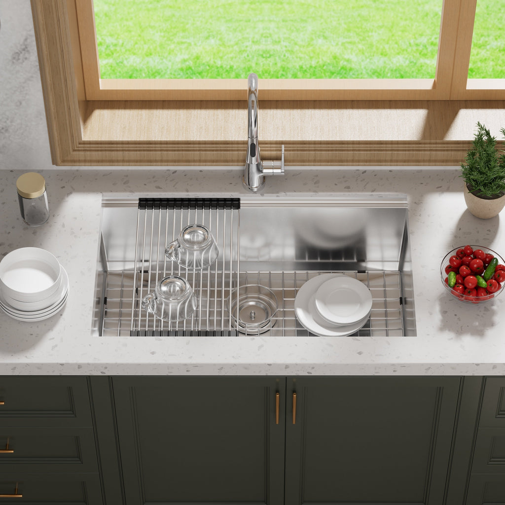 Lavello da cucina sottotop CB HOME da 32'' in oro, lavello da cucina in acciaio inox/nero da incasso, lavello da cucina a una vasca con accessori