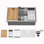 Lavello da cucina sottotop CB HOME da 32'' in oro, lavello da cucina in acciaio inox/nero da incasso, lavello da cucina a una vasca con accessori