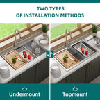 Lavello da cucina sottotop CB HOME da 32'' in oro, lavello da cucina in acciaio inox/nero da incasso, lavello da cucina a una vasca con accessori