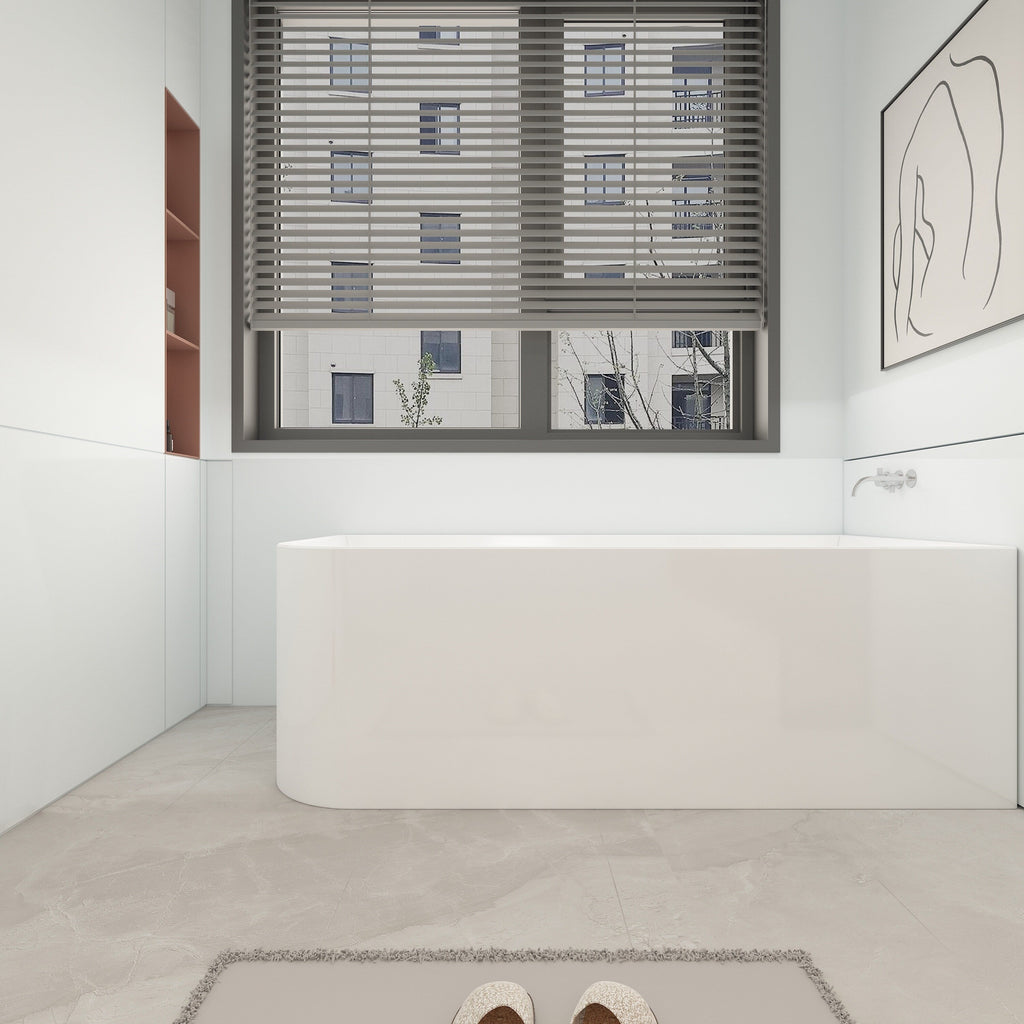 Vasche da bagno autoportanti in acrilico CB HOME da 59''/67'', vasche da bagno con un solo lato contro la parete, troppo pieno a sinistra/destra