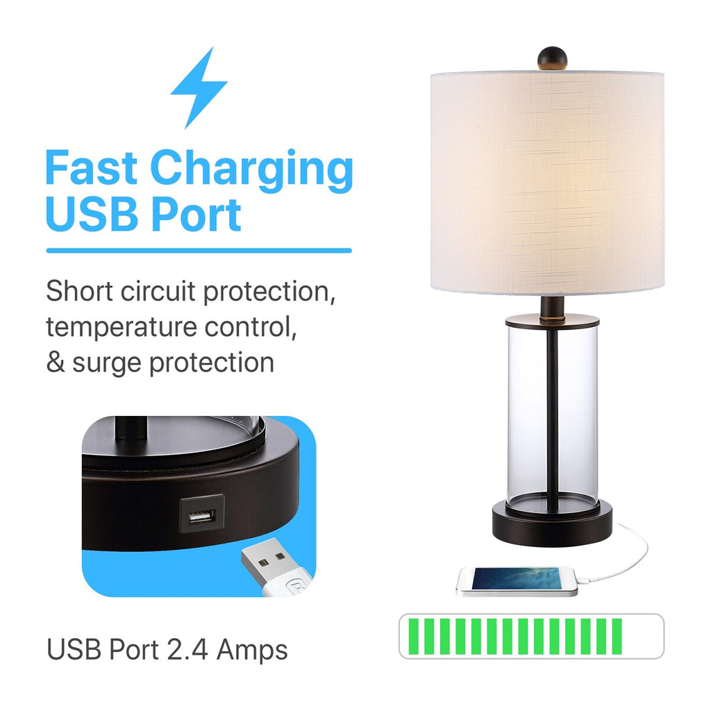 Lampada da tavolo a LED moderna e contemporanea Cabell 21 in vetro con ricarica USB, bronzo lucidato a olio (set da 2) di JONATHAN Y