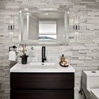 Applique da parete moderna in metallo Cabrera con bellissime aste in vetro trasparente per bagno, set da 2