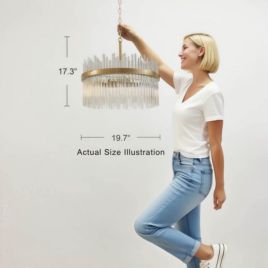 Lampadario Casandra a 5 luci in bronzo lucido con barre in vetro trasparente - Bronzo lucido