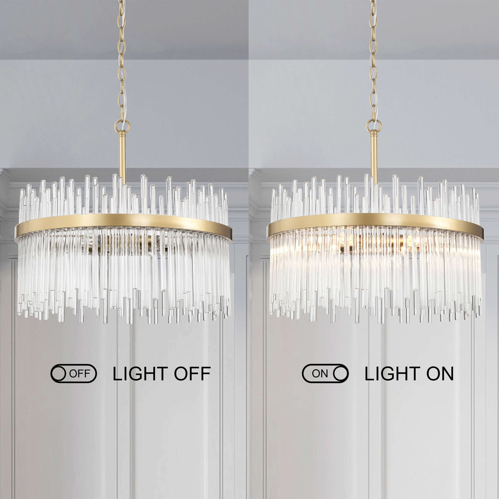 Lampadario Casandra a 5 luci in bronzo lucido con barre in vetro trasparente - Bronzo lucido