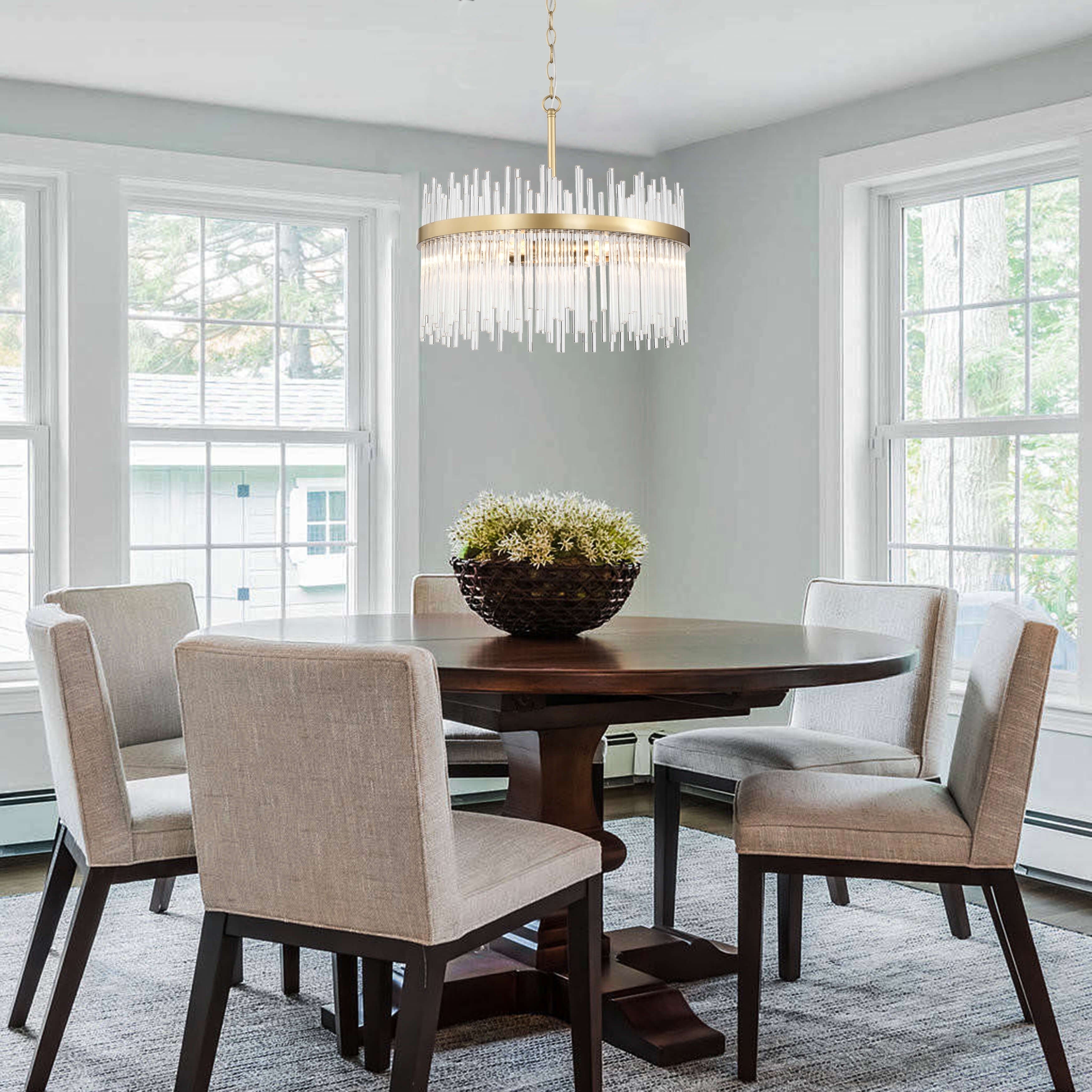 Lampadario Casandra a 5 luci in bronzo lucido con barre in vetro trasparente - Bronzo lucido