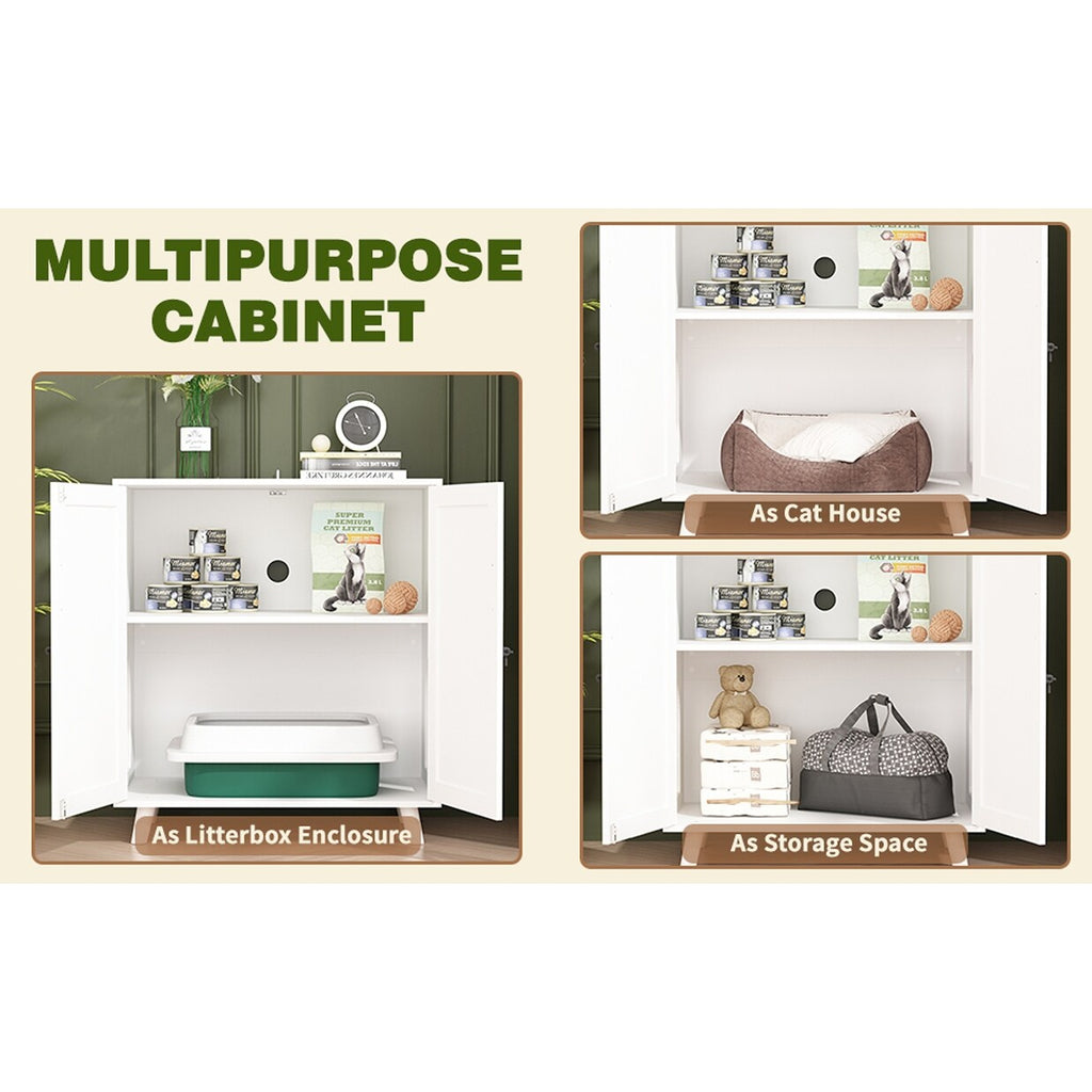 Lettiera per gatti, cuccia per gatti, tavolino laterale, porta, mobiletto, libreria