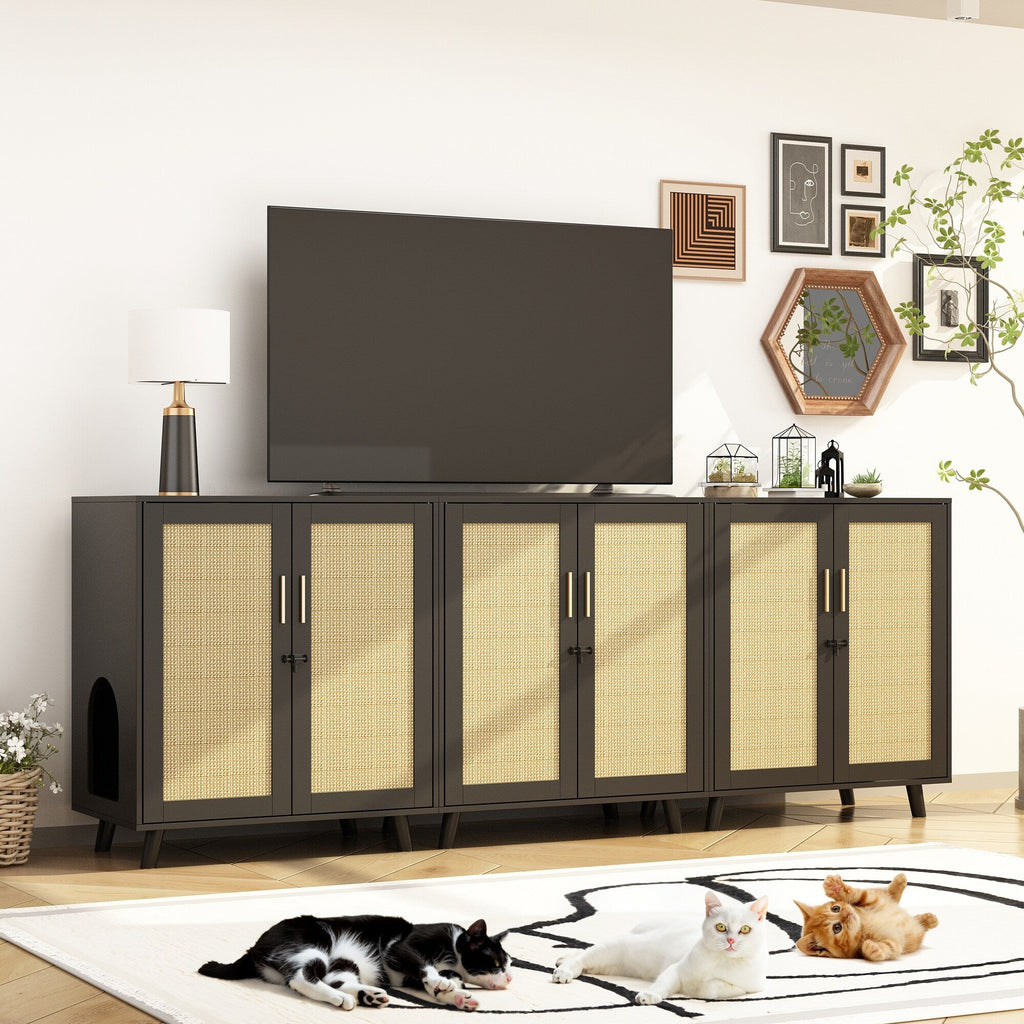 Lettiera per gatti, cuccia per gatti, tavolino laterale, porta, mobiletto, libreria