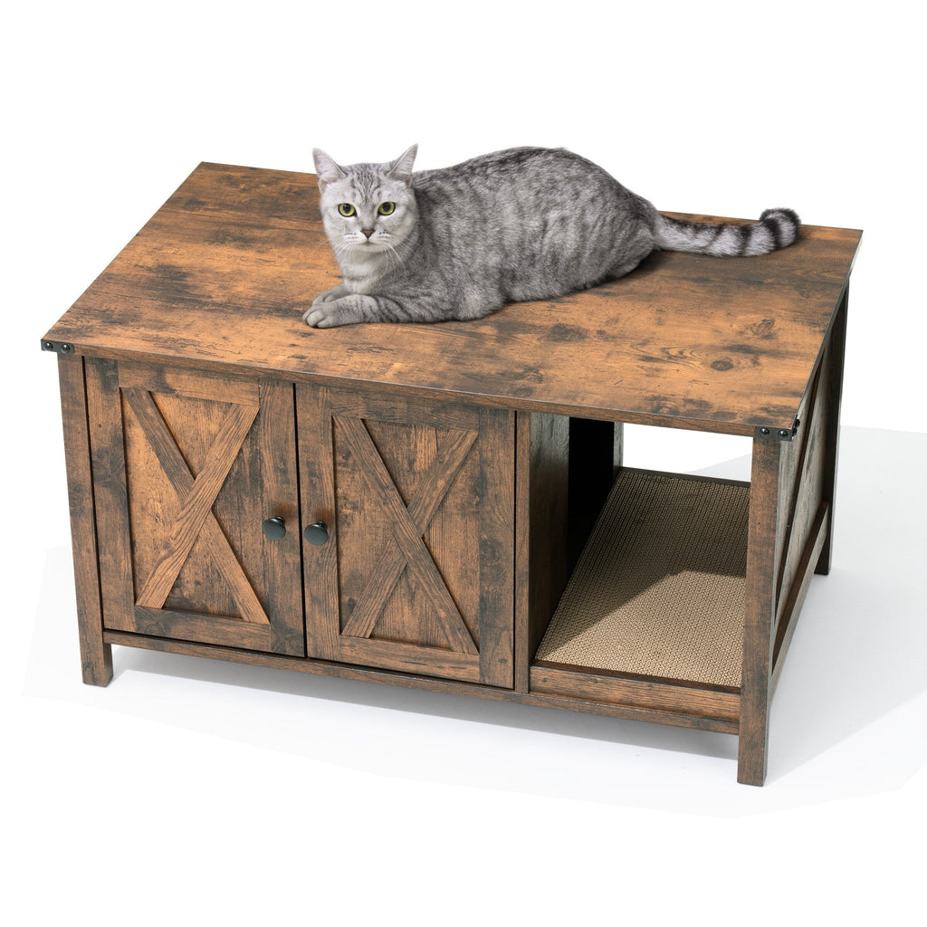 Recinto per lettiera per gatti, mobiletto nascosto in legno per toilette per gatti con tiragraffi