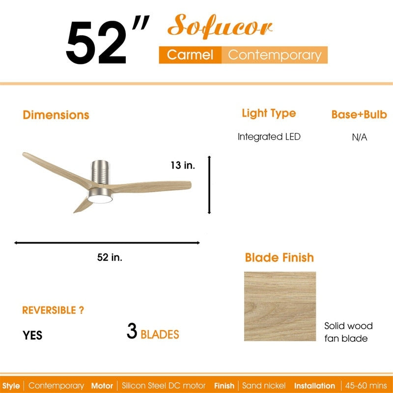Ventilatore da soffitto a filo in stile fattoria da 52 pollici con luce e telecomando, motore CC reversibile