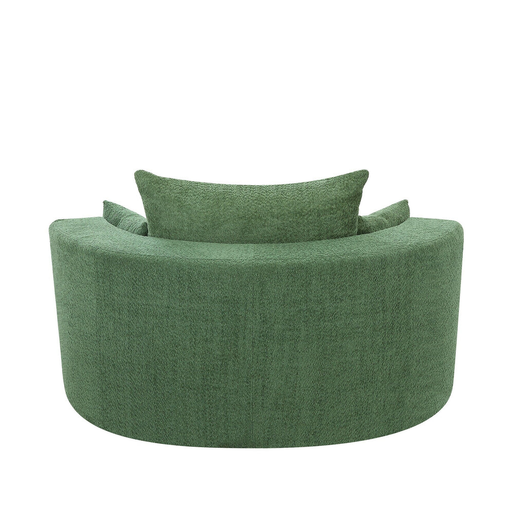 Poltrona lounge con braccioli in ciniglia, poltrona rotonda con base girevole a 360 gradi e 3 cuscini rimovibili