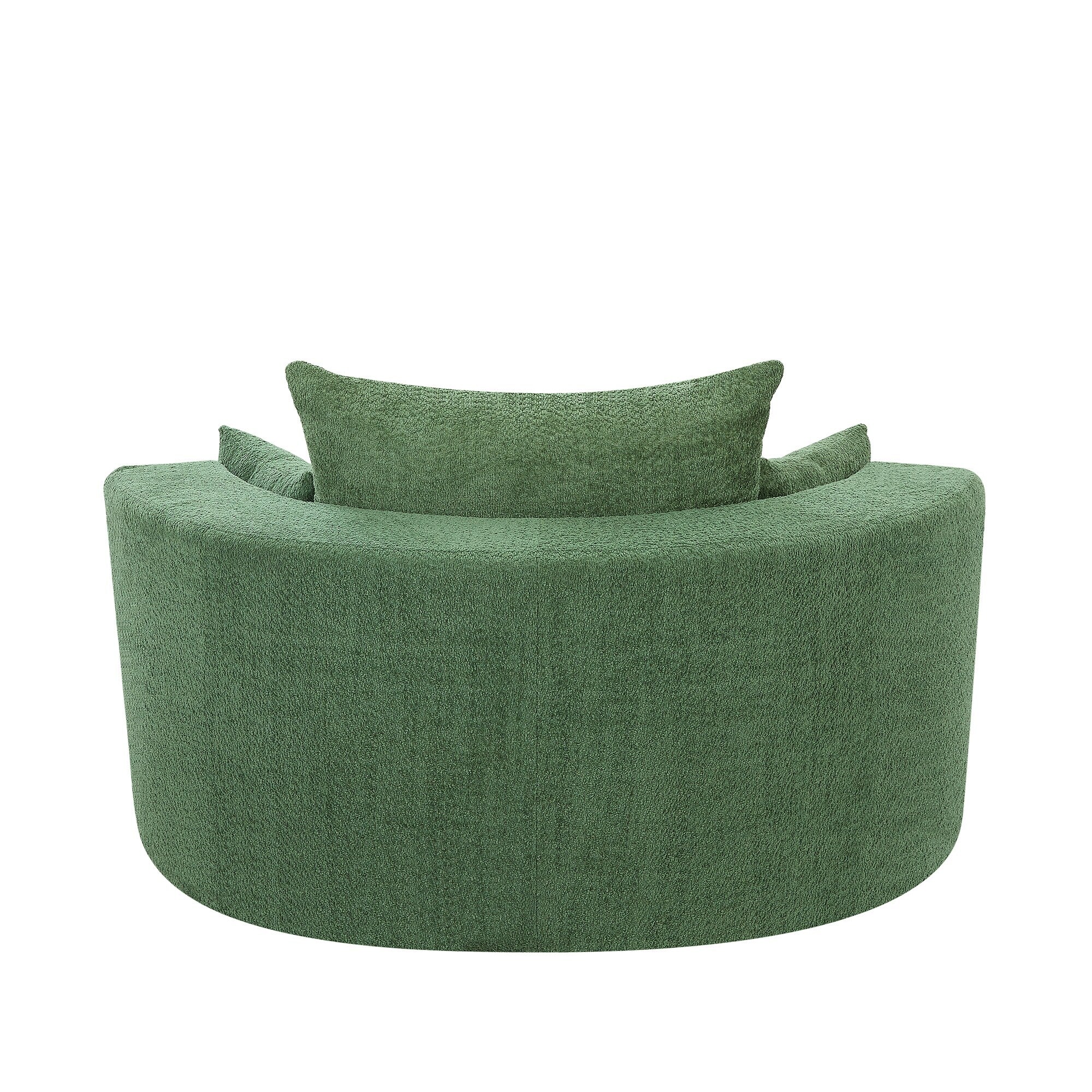 Poltrona lounge con braccioli in ciniglia, poltrona rotonda con base girevole a 360 gradi e 3 cuscini rimovibili