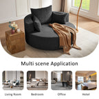 Poltrona lounge con braccioli in ciniglia, poltrona rotonda con base girevole a 360 gradi e 3 cuscini rimovibili