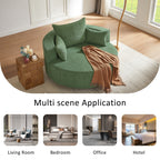 Poltrona lounge con braccioli in ciniglia, poltrona rotonda con base girevole a 360 gradi e 3 cuscini rimovibili