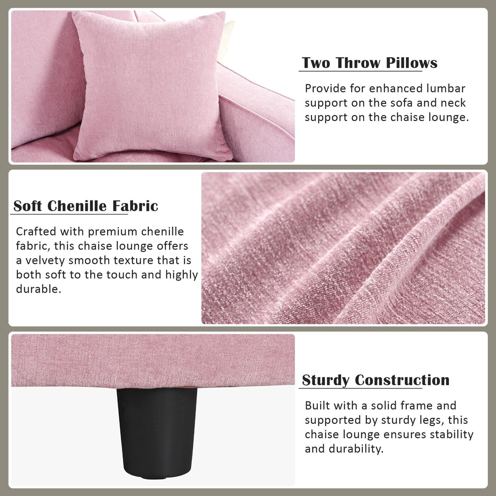 Divano letto con chaise longue in ciniglia, divano imbottito con schienale trapuntato e 2 cuscini staccabili per soggiorno