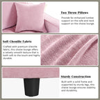 Divano letto con chaise longue in ciniglia, divano imbottito con schienale trapuntato e 2 cuscini staccabili per soggiorno