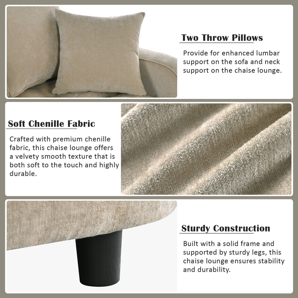 Divano letto con chaise longue in ciniglia, divano imbottito con schienale trapuntato e 2 cuscini staccabili per soggiorno