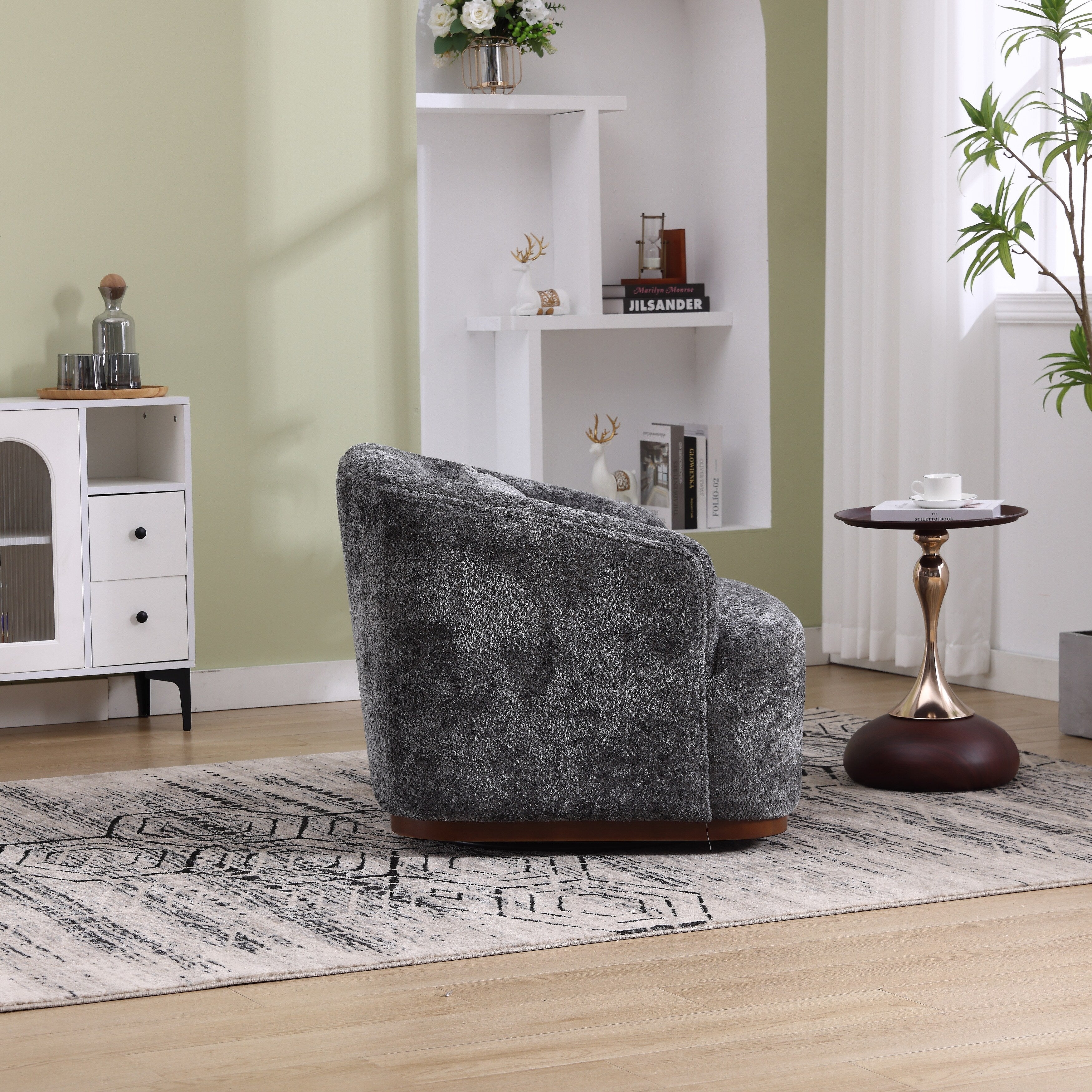 Poltrona girevole in ciniglia, comodo divano decorativo a 360 gradi per soggiorno, camera da letto e studio con cuscino rimovibile