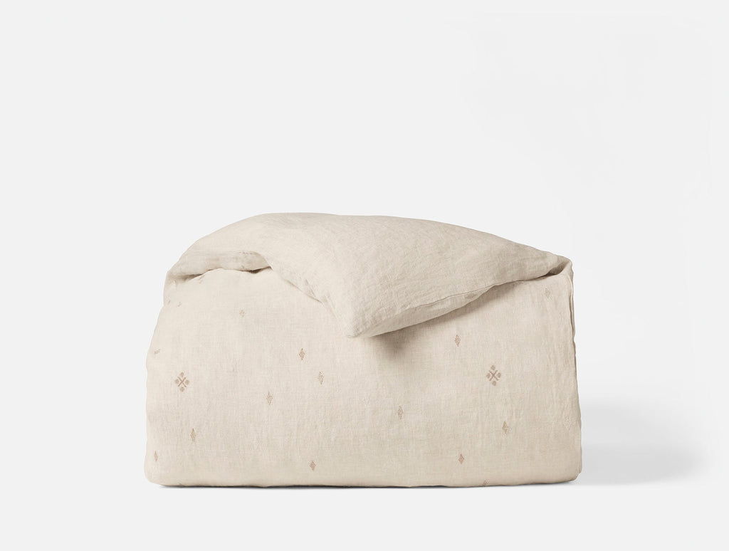 Copripiumino in lino biologico ricamato Cambria