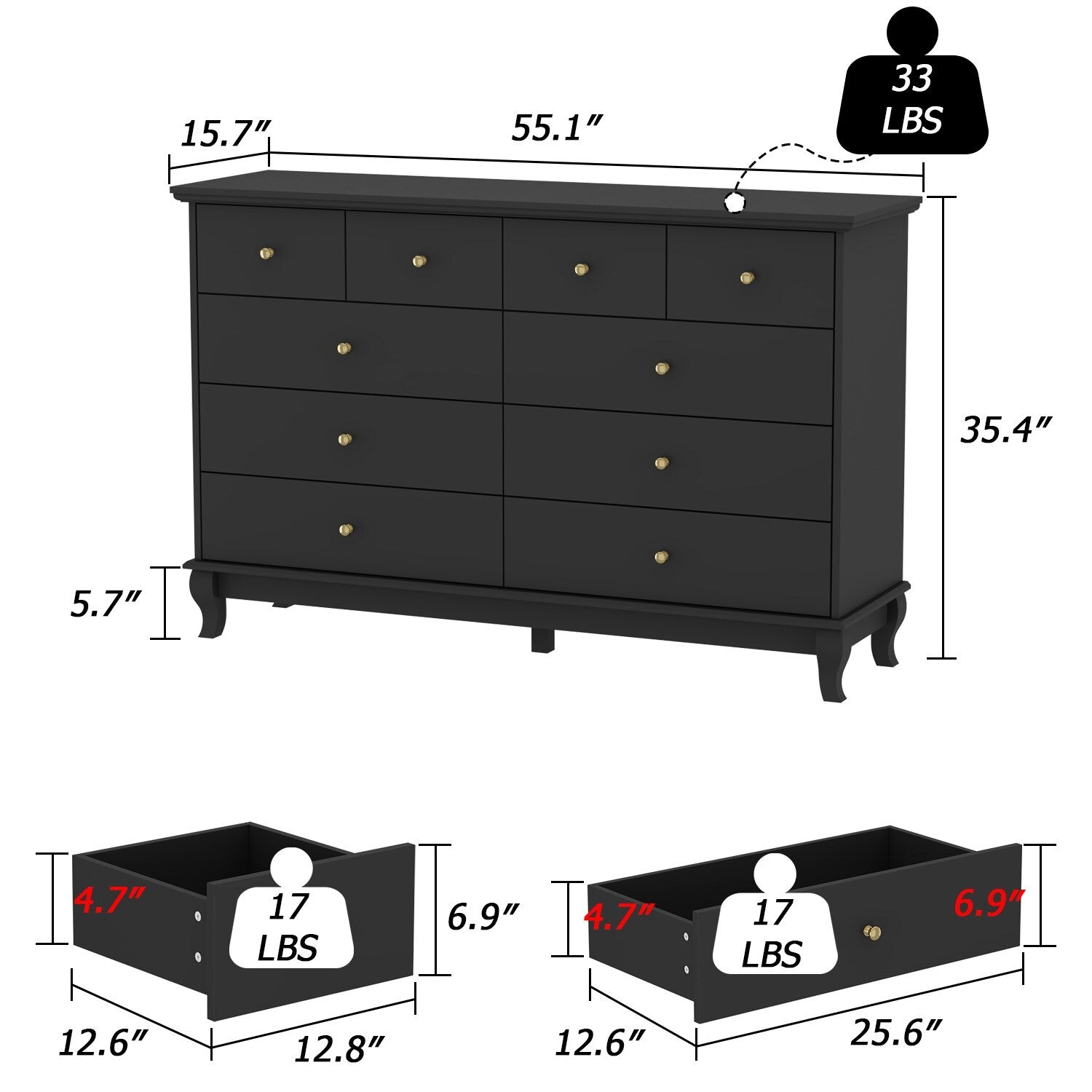 Cassettiera doppia a 10 cassetti per camera da letto, cassettiera bianca, ampia capacità di archiviazione