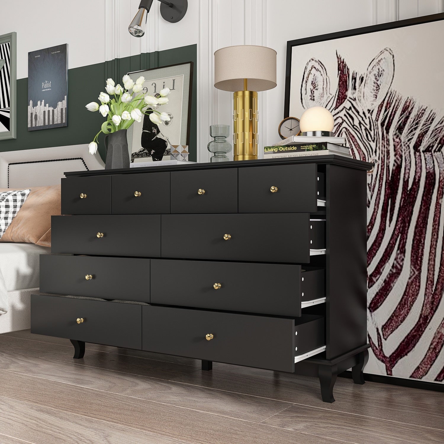 Cassettiera doppia a 10 cassetti per camera da letto, cassettiera bianca, ampia capacità di archiviazione