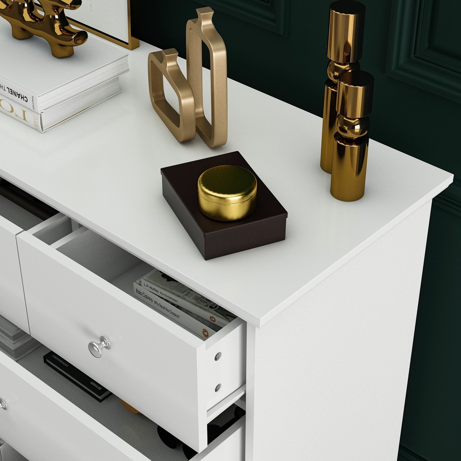 Cassettiera doppia a 10 cassetti per camera da letto, cassettiera bianca, ampia capacità di archiviazione