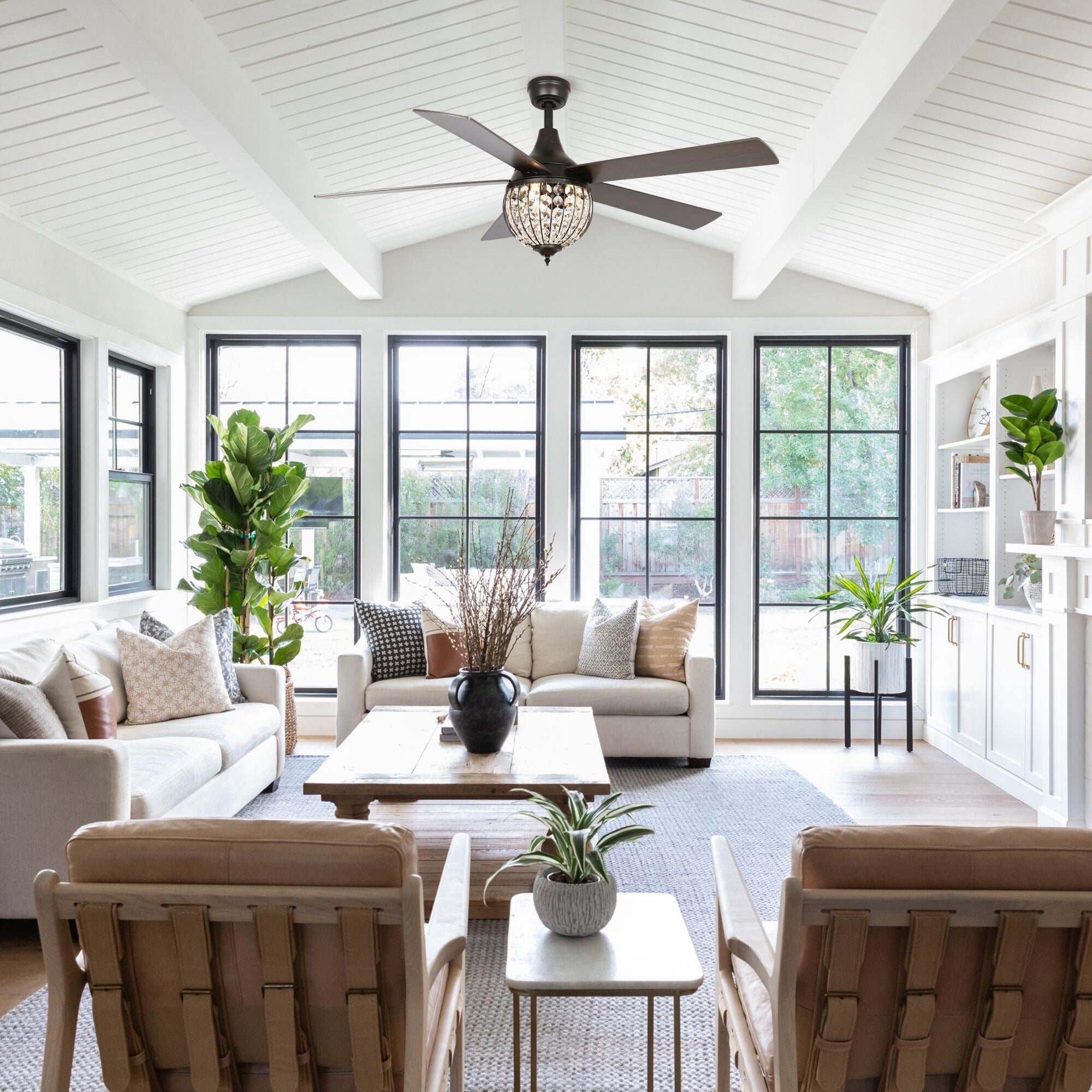 Ventilatore da soffitto industriale in legno nero a 5 pale con telecomando