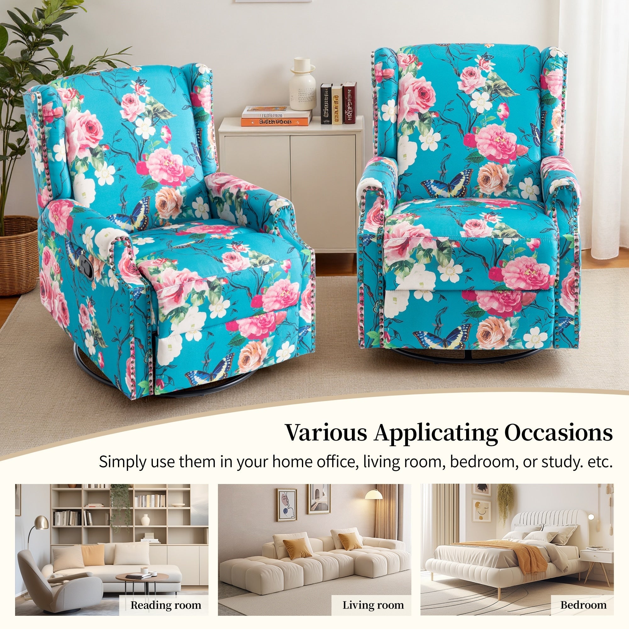 Poltrona reclinabile girevole manuale con schienale a spinta, modello W 29'', set da 2