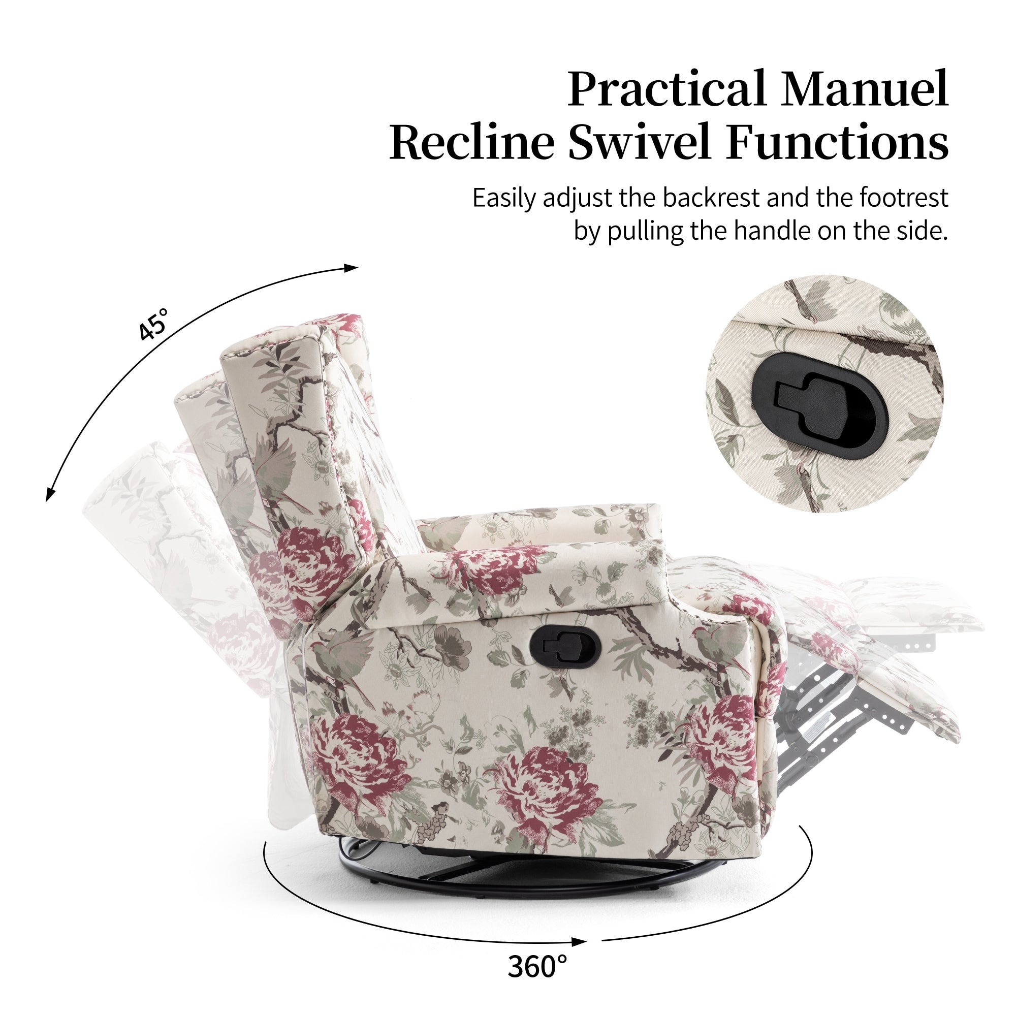 Poltrona reclinabile girevole manuale con schienale a spinta, modello W 29'', set da 2