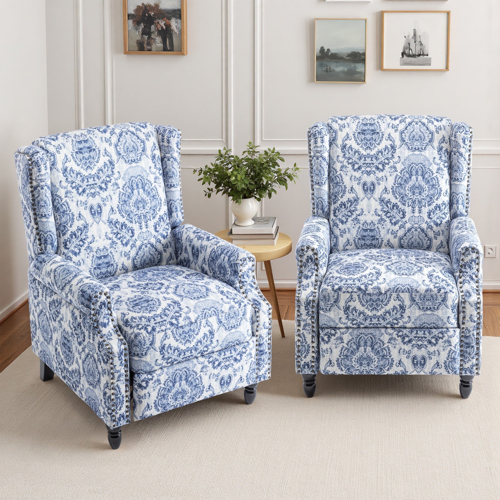 Set di 2 poltrone reclinabili manuali con schienale a spinta, stile vintage floreale, da 29'' di larghezza