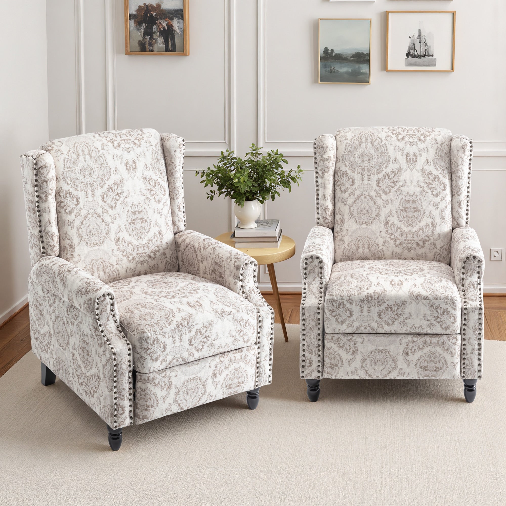 Set di 2 poltrone reclinabili manuali con schienale a spinta, stile vintage floreale, da 29'' di larghezza