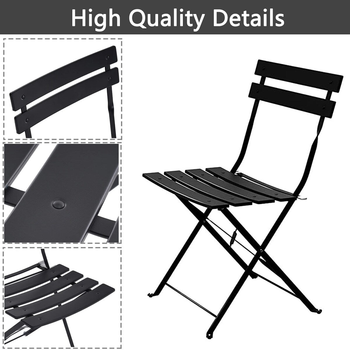 Set da bistrot pieghevole in metallo da 3 pezzi, set da conversazione per esterni/interni resistente alle intemperie per patio, cortile, giardino