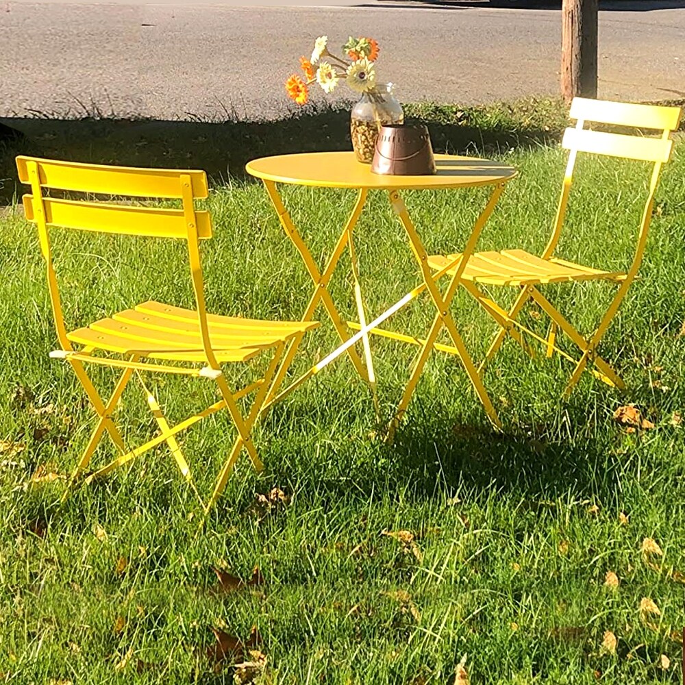 Set da bistrot pieghevole in metallo da 3 pezzi, set da conversazione per esterni/interni resistente alle intemperie per patio, cortile, giardino