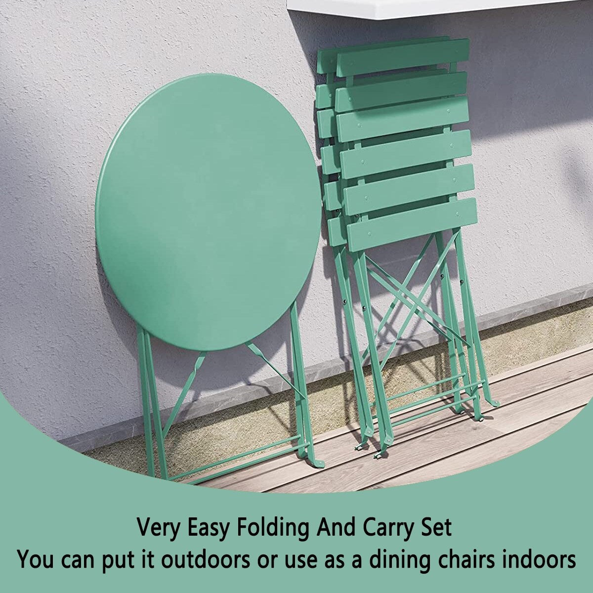 Set da bistrot pieghevole in metallo da 3 pezzi, set da conversazione per esterni/interni resistente alle intemperie per patio, cortile, giardino